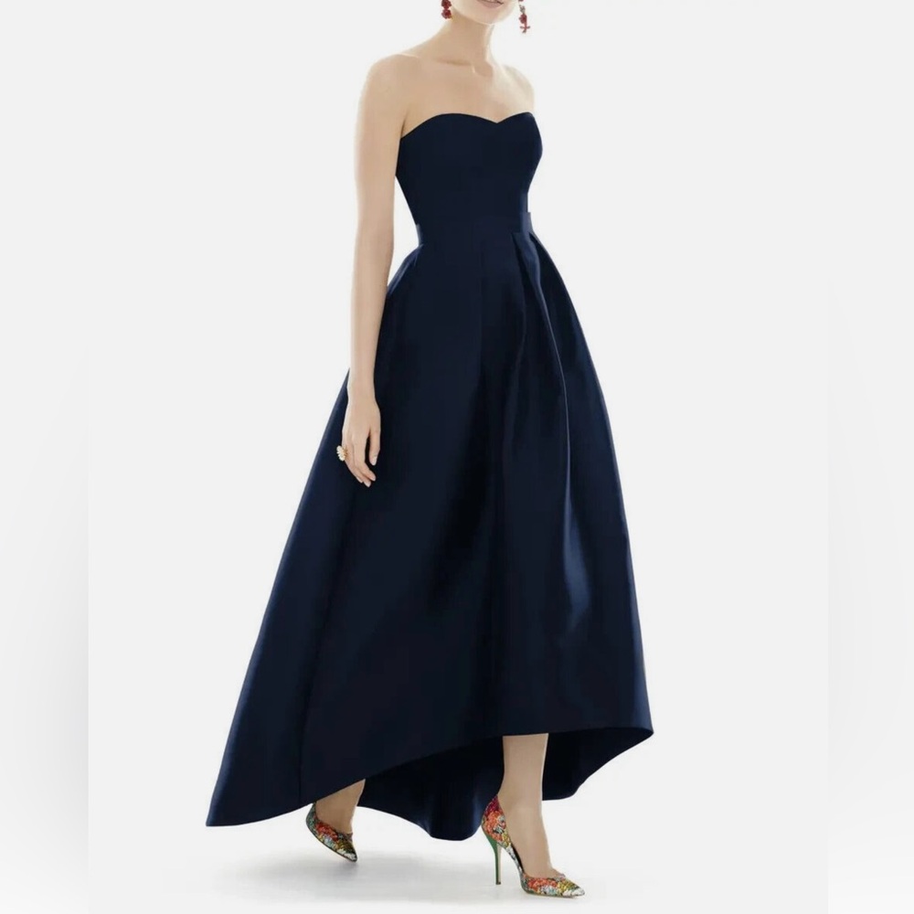 Alfred Sung Navy Strapless Blue High/Low Gown